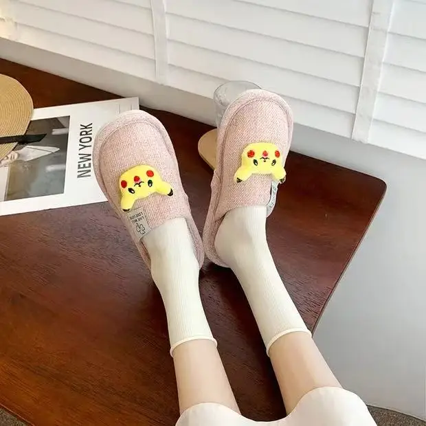 

r‌eal pictures 2025 new autumn winter comfortable pink yellow orange Pikachu cartoon women Lady girls fashion cutton slippers