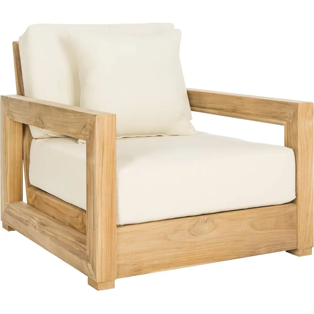 

Brazilian Teak Solid Wood Outdoor Arm Chair with Cushion, Low Profile, 13 Seat Height Patio Furniture
