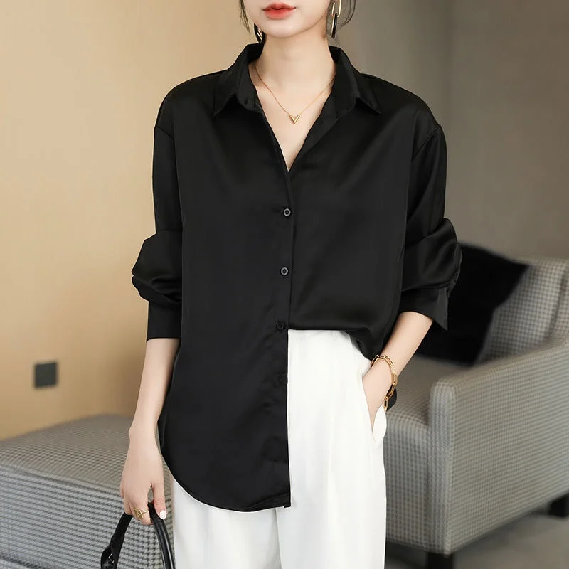 المرأة بلا الحرير الشيفون الساتان طويل Sve irt Commute Sle رقيقة ألياف البوليستر طوق لون نقي ex #4