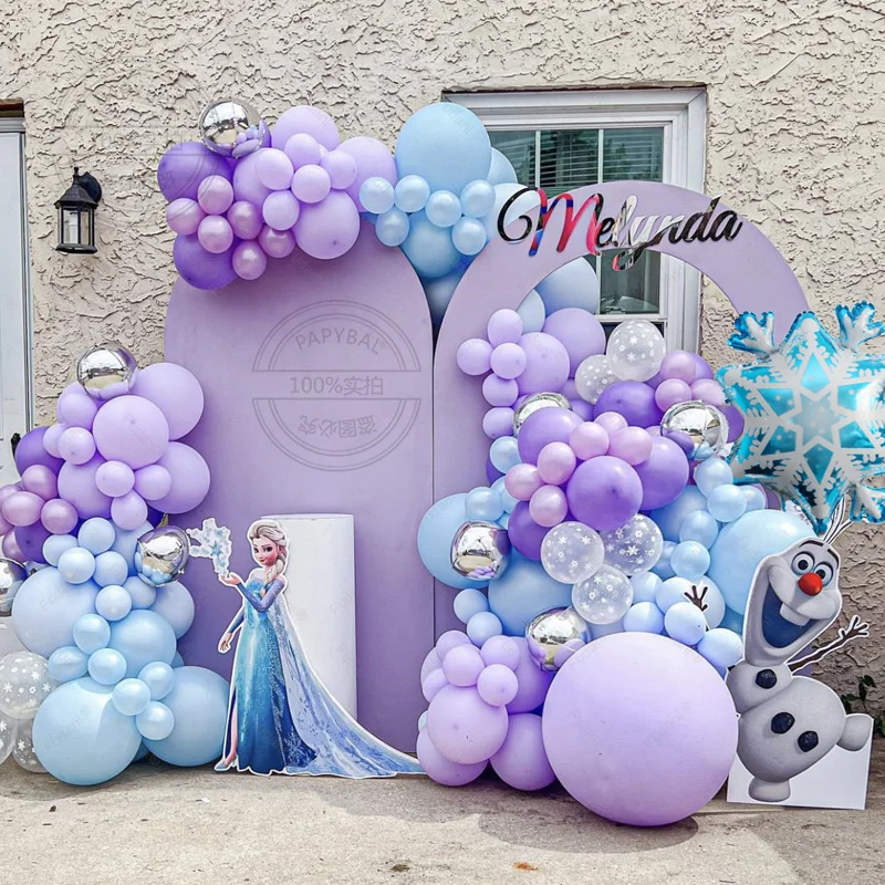 106pcs Blue and Purple Balloon Garland Arch Kit Girl Kid Birthday Party Decoration Balloon Disney Frozen Themed Party Decoration