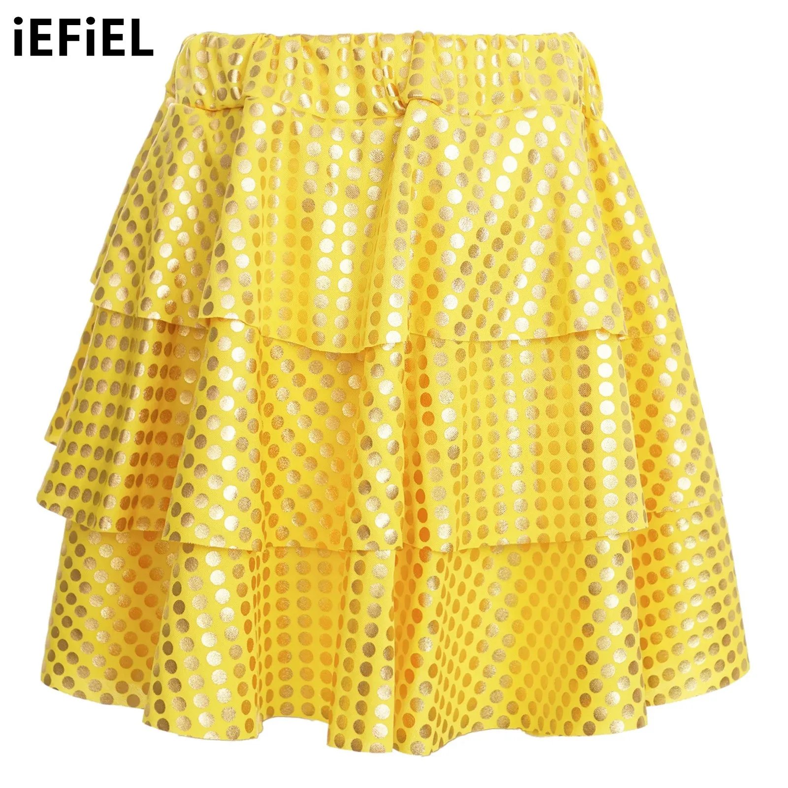 

Kids Girls Shiny Ruffle Skirt Dots 3 Layers Elastic Waistband Tiered Skirts Carnival Dance Party Stage Performance Costume