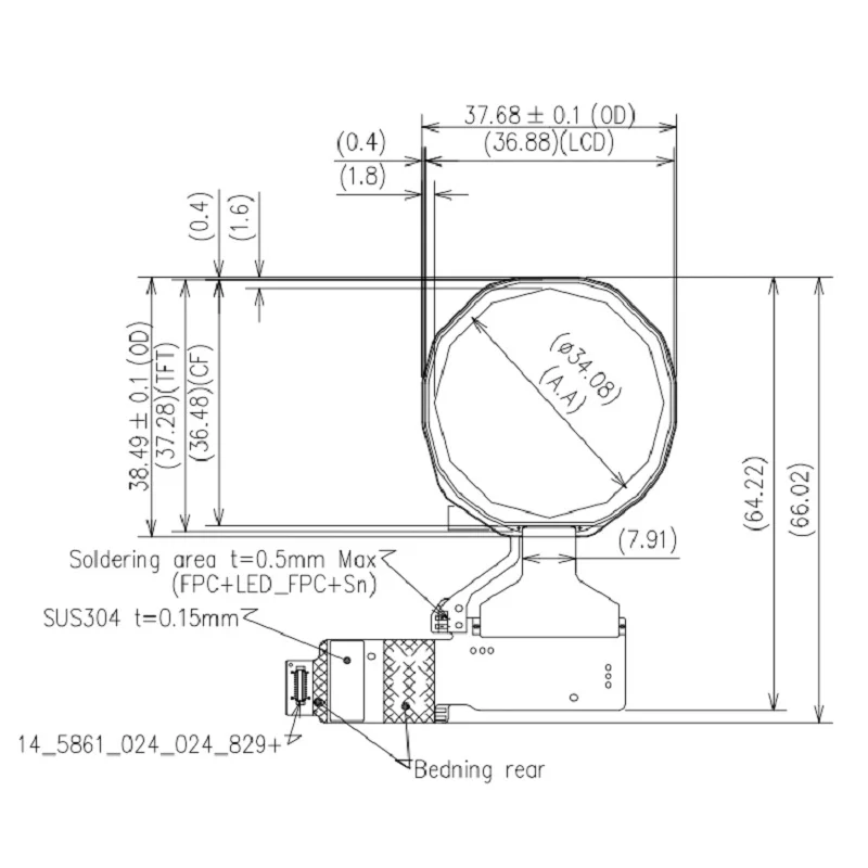 

LPM013M501A JDI 1.34 InchCircular Display 320x320Sunlight Readable ReflectiveDisplay For Wearable ﻿ ﻿