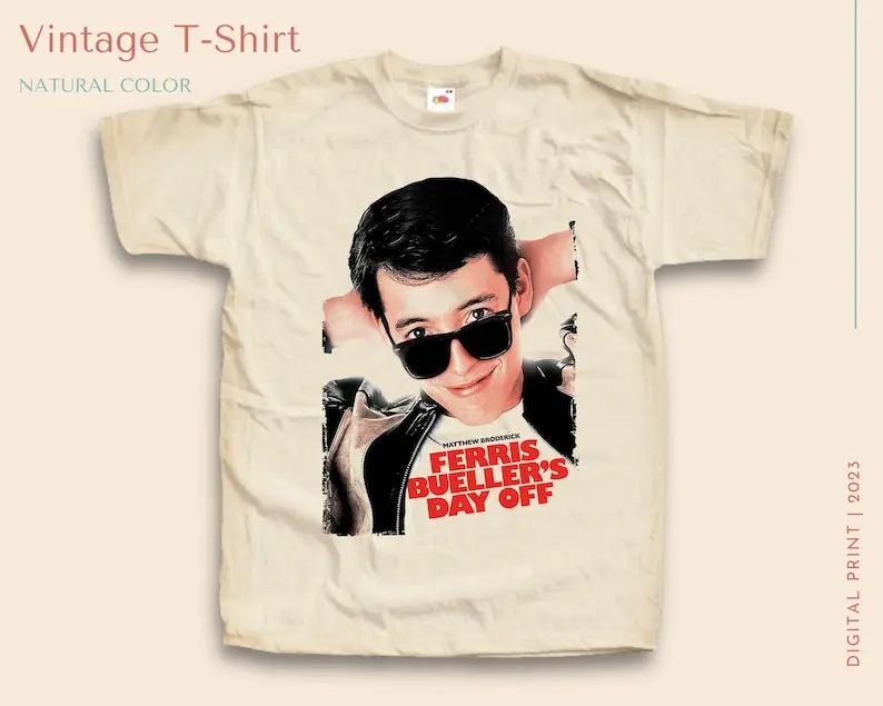 

Vintage TShirt Ferris Bueller's Day Off V2 NATURAL color Men Woman Unisex T-Shirt Digital Print Sizes S M L XL 2XL 3XL 4XL 5XL