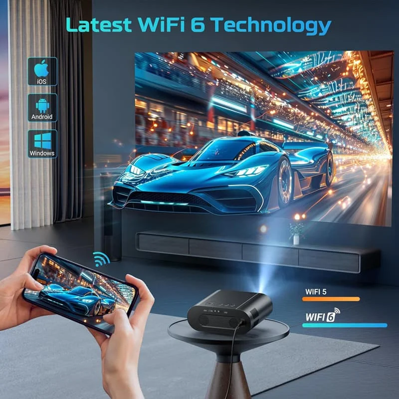 DITONG  4K Projector Android with Dual WiFi 6 and Bluetooth Auto Keystone Auto Focus Home Theatre HD Native 1080P projector