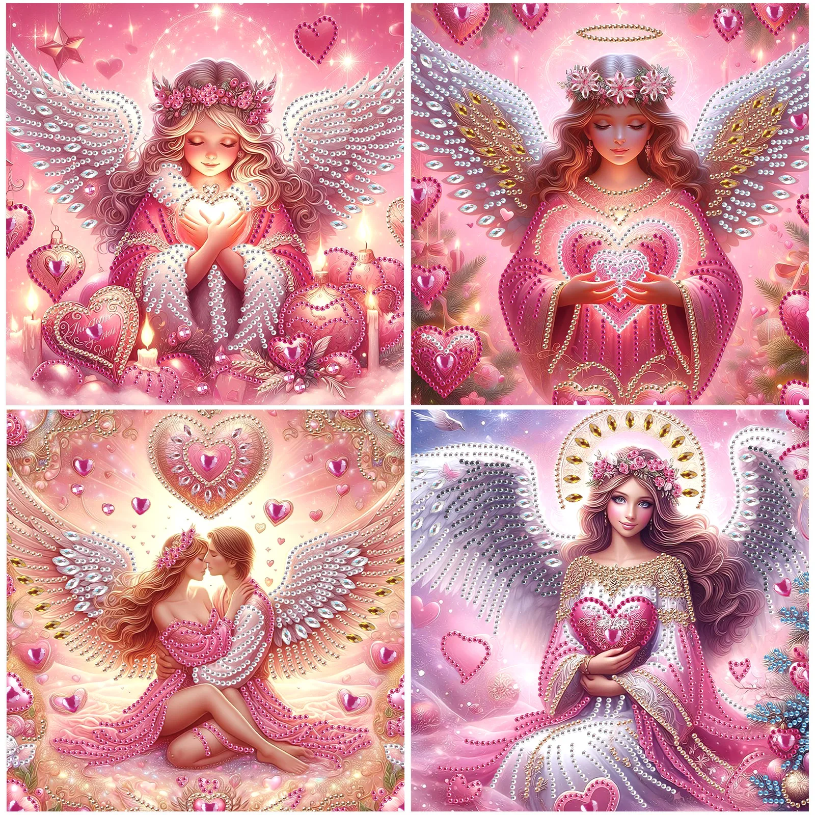 4pcs Special Shape Diamond Painting Kit for Adults,Love Angel DIY Diamond Dots for Beginner,Gem Art Crafts Kits Home Decor Gift