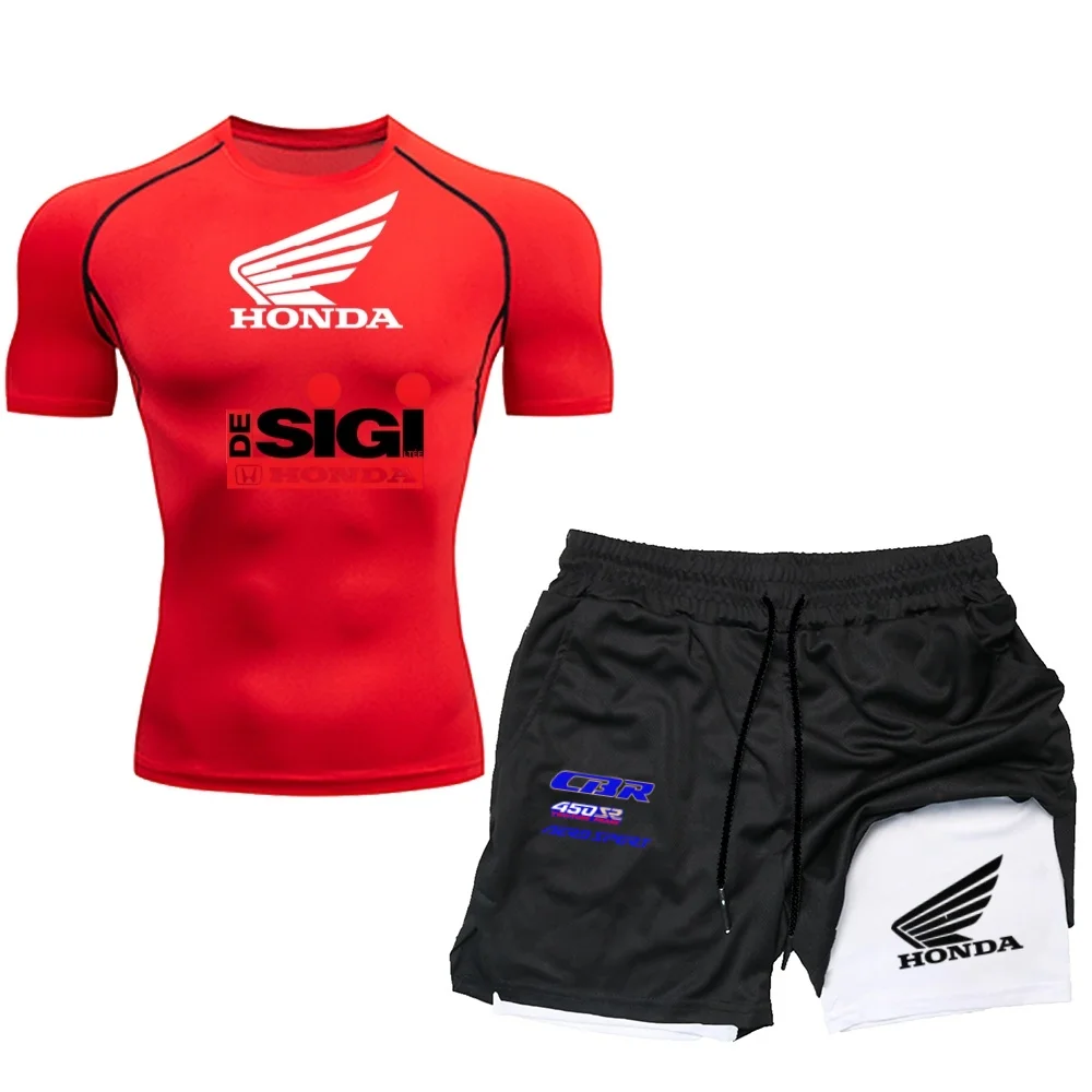 N men's 2PCS Quick Drying Tight Fitting Breathable Short Sleeved T-Shirt And Shorts, Short Sleeved Shorts Set Suitable For Runni