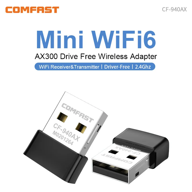 Mini Comfast Wifi 6 USB Adapter 2.4Ghz Wi Fi 4 Adaptador Driver Free Placa De Rede 150M 300M 600M Wireless Network Dongle for PC
