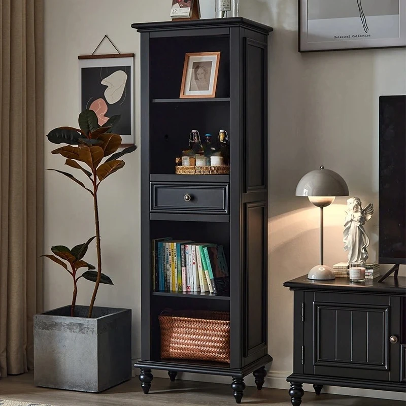 

Американский боковой шкаф для телевизора из цельного дерева, вертикальный шкаф, черный простой шкафчик