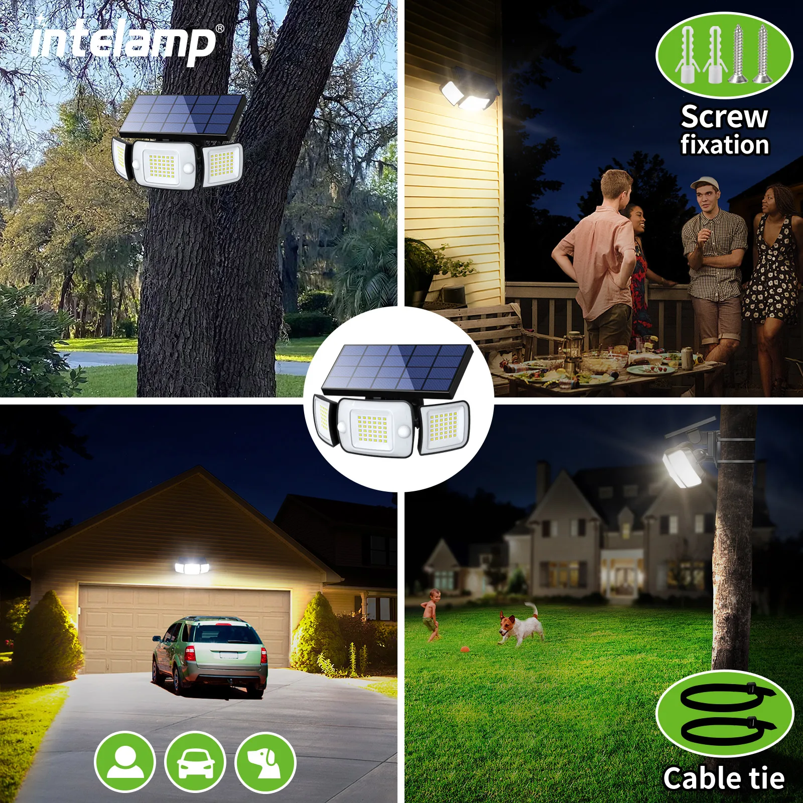 Intelamp luz solar ao ar livre sensor de movimento à prova dwaterproof água brilhante parede lâmpada rua para jardim quintal caminho garagem escadas varanda