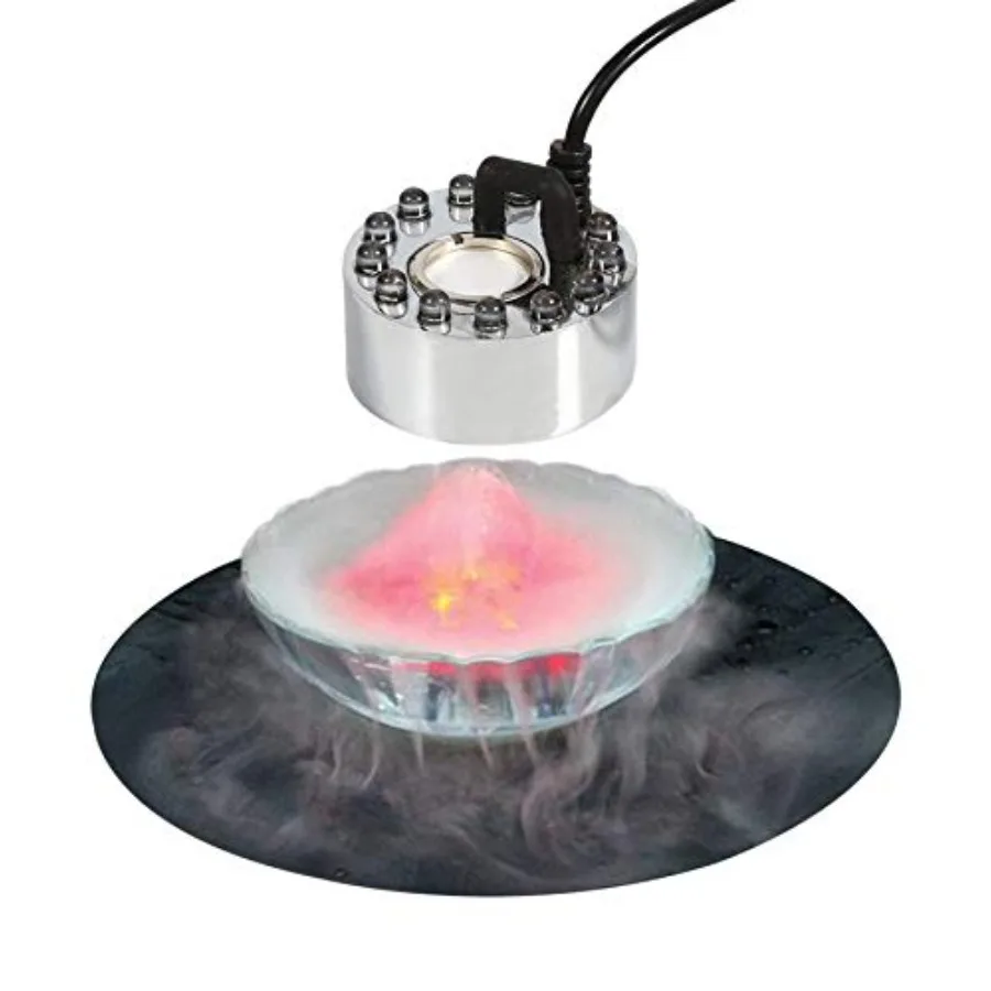 Generador de Niebla para Fiesta de Halloween, Fuente de Agua Ultrasónica con 9 Luces LED Rojas, Amarillas y Azules Intermitentes, Atomizador de Aluminio