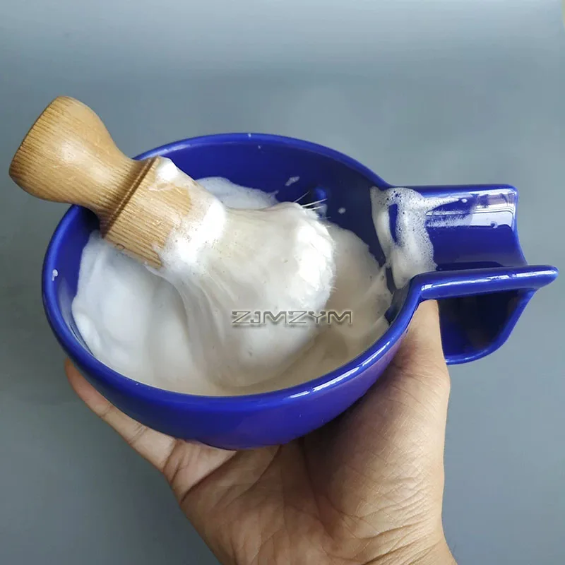 Men Wet Shaving Soap Bowl Wide Mouth Ceramic Shaving Mug with Handle Brush Holder Embossed Bauhinia Base for Quick Lathering