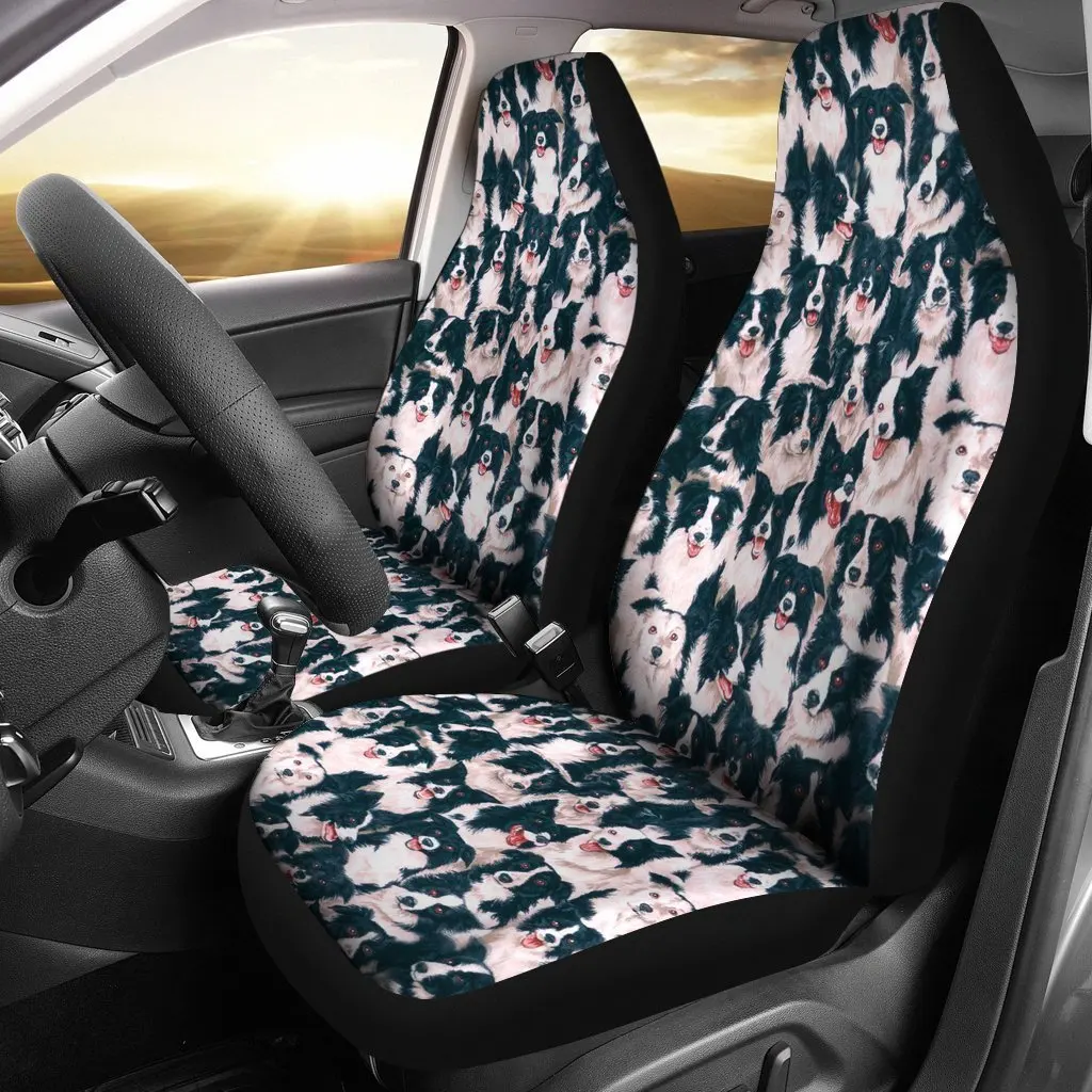 Border Collie In Lots Print Car Seat Covers Set 2 Pc, Car Accessories Seat Cover