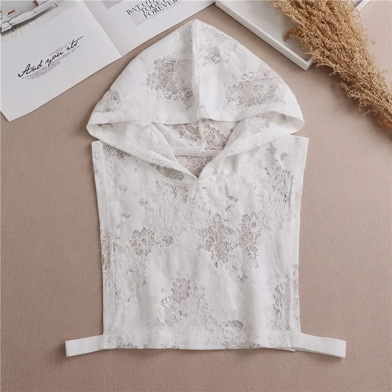 Linbaiway Lace Floral Hollow Women Fake Collar with Hoodie Cap Autumn Ladies Half-Shirts Sweater Clothes Accessories