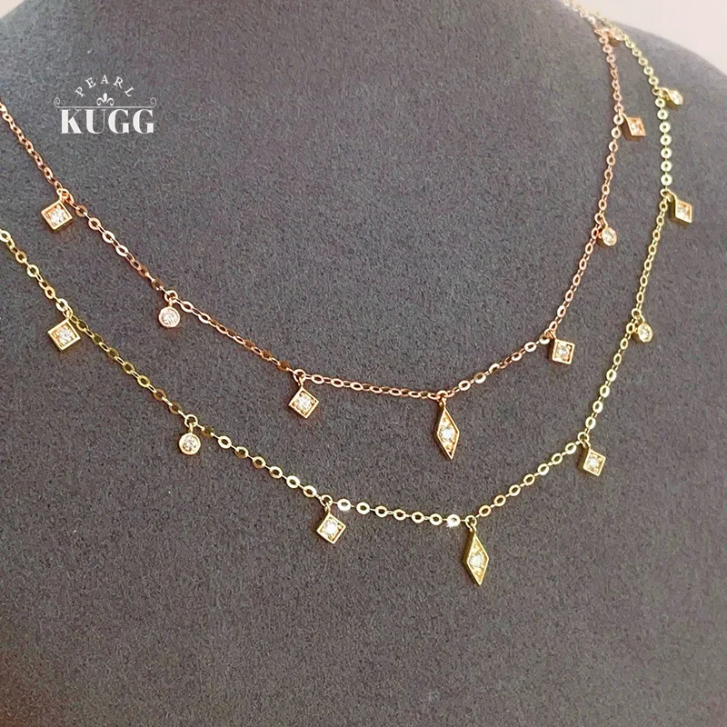 KUGG 100% 18K الأصفر/الوردي عقد ذهب النساء 0.32 قيراط قلادة الماس الطبيعي الحقيقي تصميم الأزياء عالية مجوهرات الزفاف