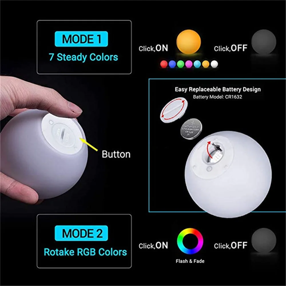 2pcs Floating Pool Lights 16 Color Changing RGB LED Ball Lights IP67 Waterproof 7.8cm Hot Tub Night Lights Pool Toys Cy