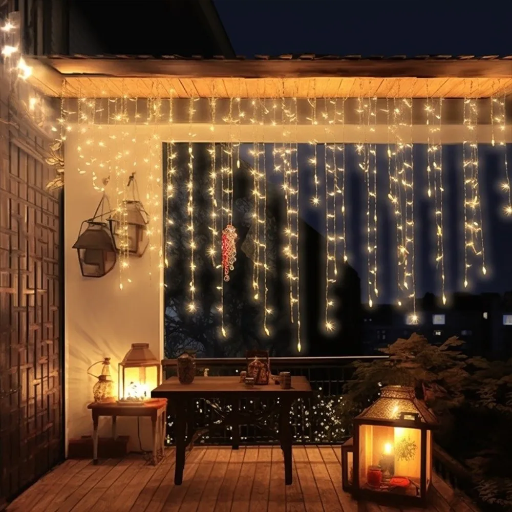 4M/7M Length Solar LED Curtain Light 8 Modes Waterproof Icicle String Light Ultra Bright Waterfall Fairy Light Street Decor