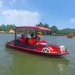 Family Water Park Item Tourist Electric Red Vintage Car Boat 4 passengers Adults Leisure Craft Taxi Boat