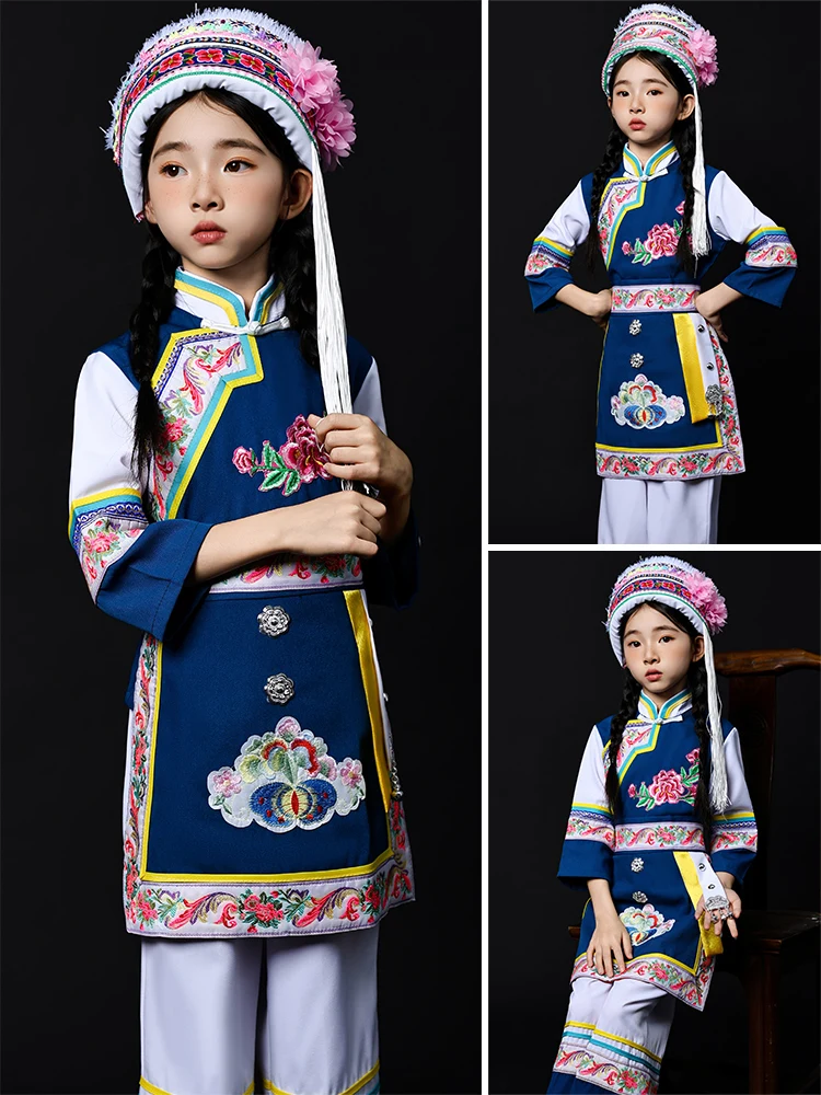 

Children's White Ethnic up Clothing Fem Model New Yunnan Dali Toddler Minori Outfit Girls Gourd Flute Performance Cos...