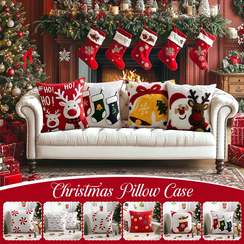 45x45cm Santa Claus and Snowflake Decoration Pillow Cover, Light Luxury and Simple Sofa Cushion Cover Without Pillow Insert