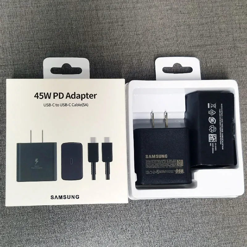 Samsung 45W US Plug Charger PD Super Charge Adapter for Galaxy S20 S21 S22 S23 S24 Note 20 Ultra 10 Plus FE Z Flip Fold 6 5 4 3