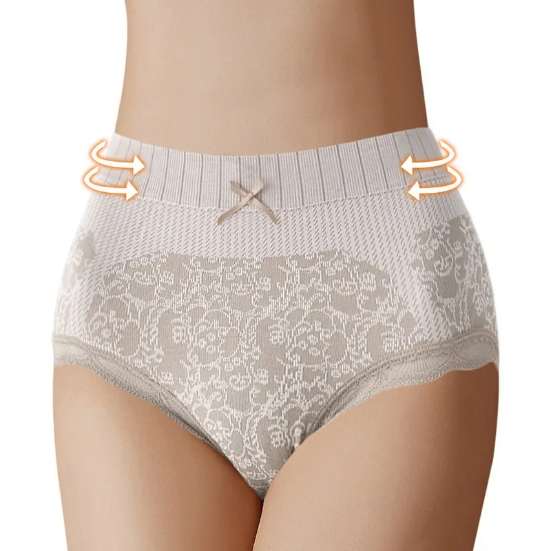 New High Waisted Pure Cotton Crotch Underwear for Women with Tight Abdomen and Lifted Buttocks Lace Seamless Underwear