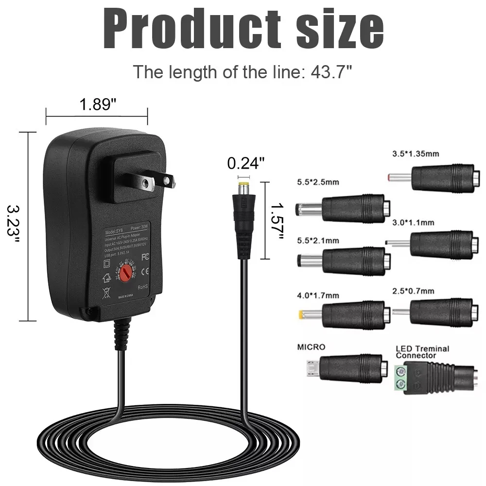 Power Adapter Universal Adjustable Voltage Power Supply AC/DC Adapter EU/US/AU /UK  Plug Charger 8Tip 30W image 2