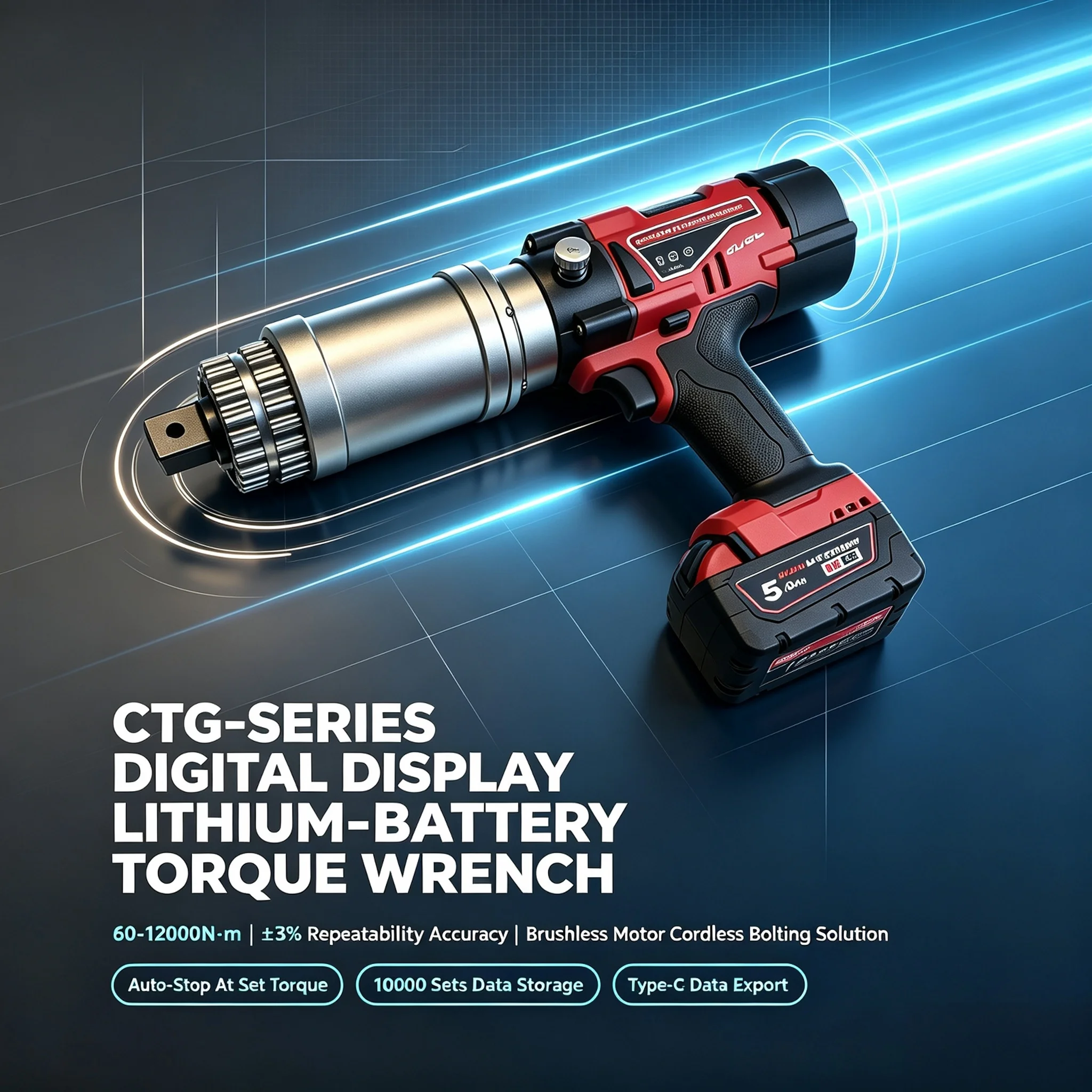 1000-7000N.m 1-1/2 Inch Drive 220V High Precision 2.5Rpm Digital Display Lithium Battery Electric Torque Wrench