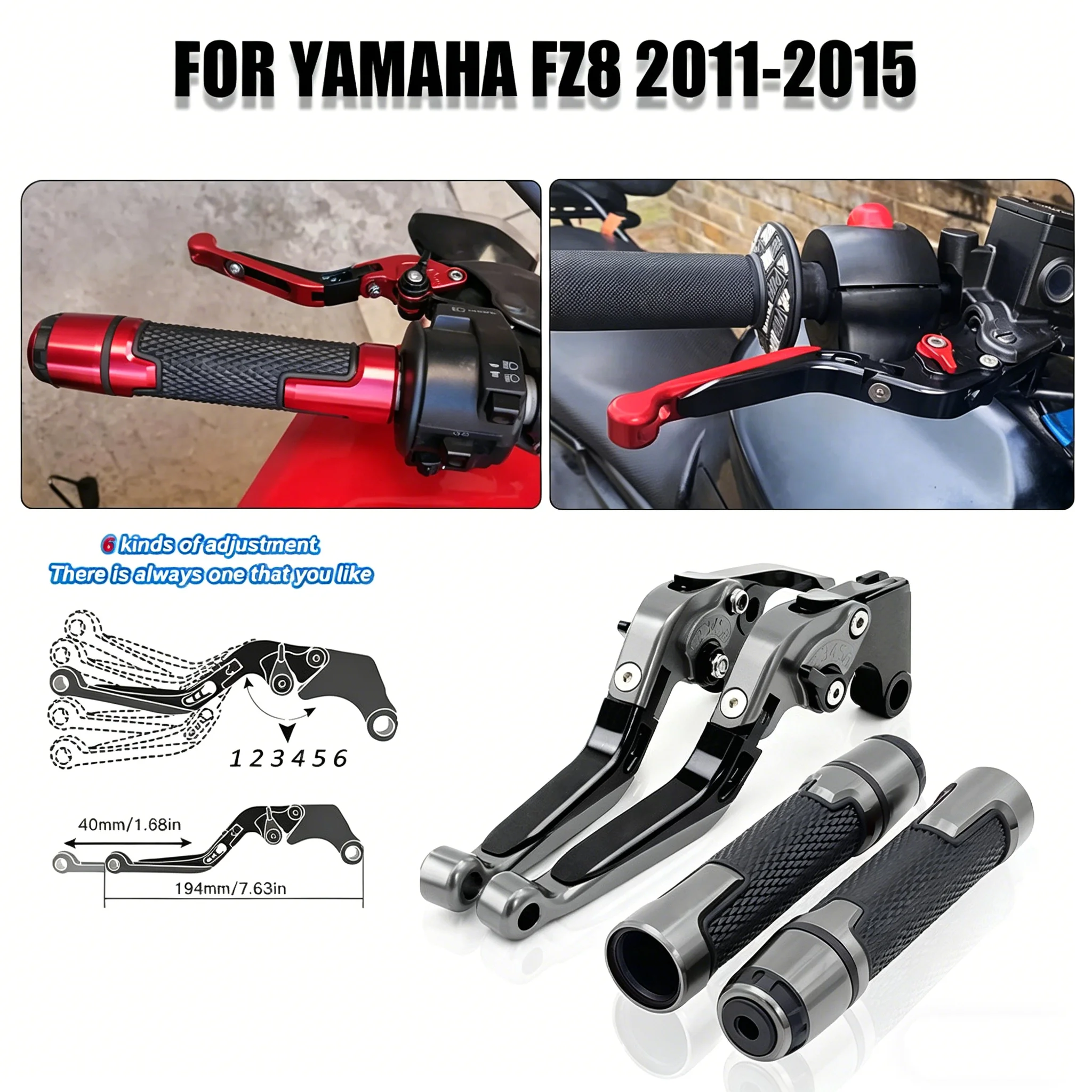 

For Yamaha FZ8 2011-2015 Motorcycle Brake Clutch Levers CNC Foldable Adjustable Retractable Clutch Brake Levers Handle Grips Kit