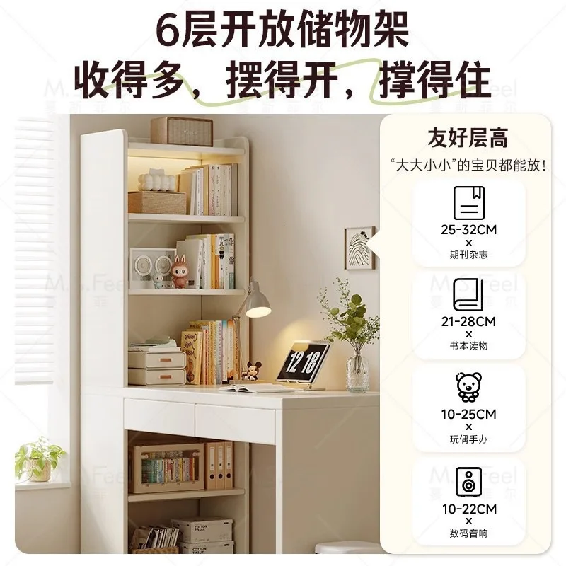HT  Bookshelf bookcase integrated table, home student learning writing desk computer office six-story open storage rack