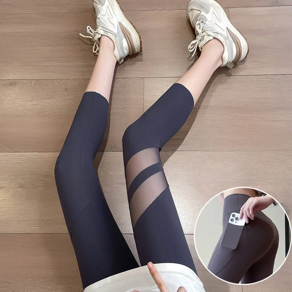 

Women's High Waist Mesh Pocket Shark Pants Summer Outdoor Wear Thin Leggings Cropped Hip Lifting Yoga Barbie Pants