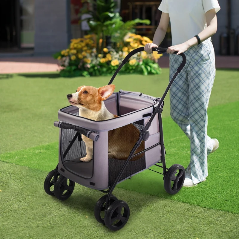 2023 Best Selling 600D Oxford Mesh Durable Cat Trolley Multi-function Folding Dog Stroller Pet Trolley Cart for Dogs Cats