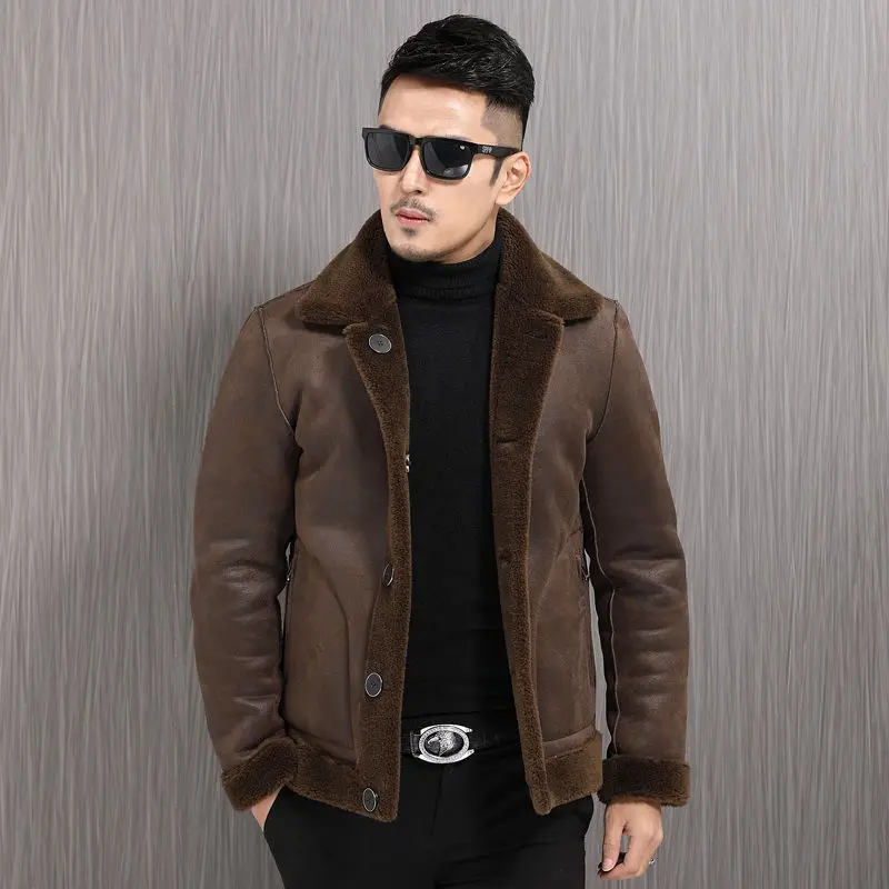 

2022 Winter New Real Fur Woolen Coat Men Double Sided Button Fashion Casual Jacket Outwear Thickening Plus Size Overcoat A34