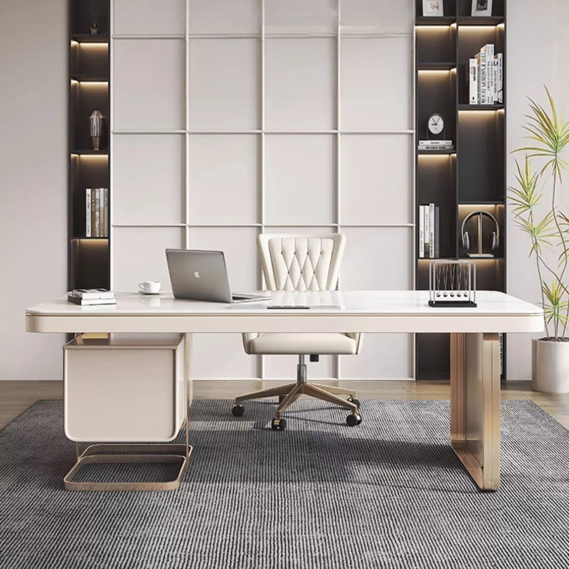 Light luxury modern minimalist style high end rock slab office table Computer desk Room desks room offices workstations