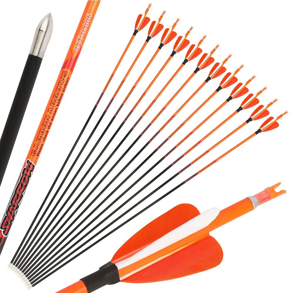 

12pcs Archery Pure Carbon Arrows 32inch Spine 500 ID 4.2mm Shaft 2 Inch Turkey Feather Recurve Compound Bow Hunting Shooting