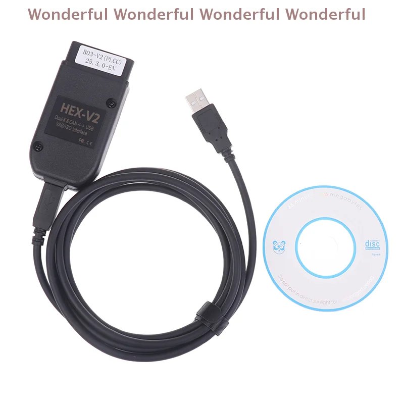 كاشف سيارات USB متعدد العلامات التجارية مع كابل HEX V2 باللغة الإنجليزية وواجهة VCDS 24.7 ATMEGA162 5054 #5