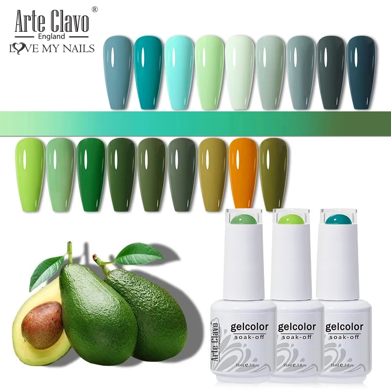 Arte Clavo 15ml Green Gel Nail Polish Fresh Color Hybrid HEMA TPO FREE Nail Art Gel UV Vernis Lakiery Varnishes All For Manicure