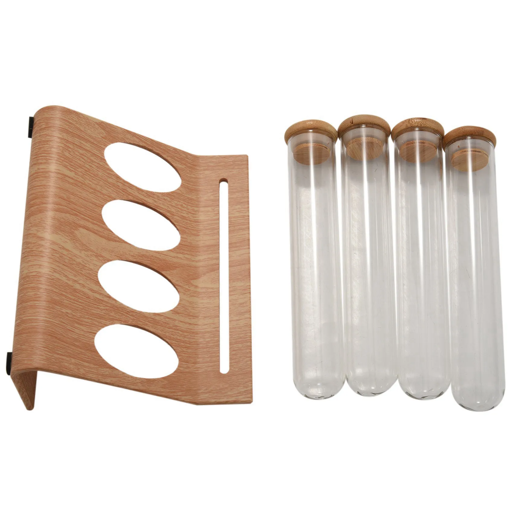 AT21-2 Set Wooden Coffee Beans Tea Display Rack Stand Glass Test Tube Sealed Storage Decorative Ornaments Cereals Canister