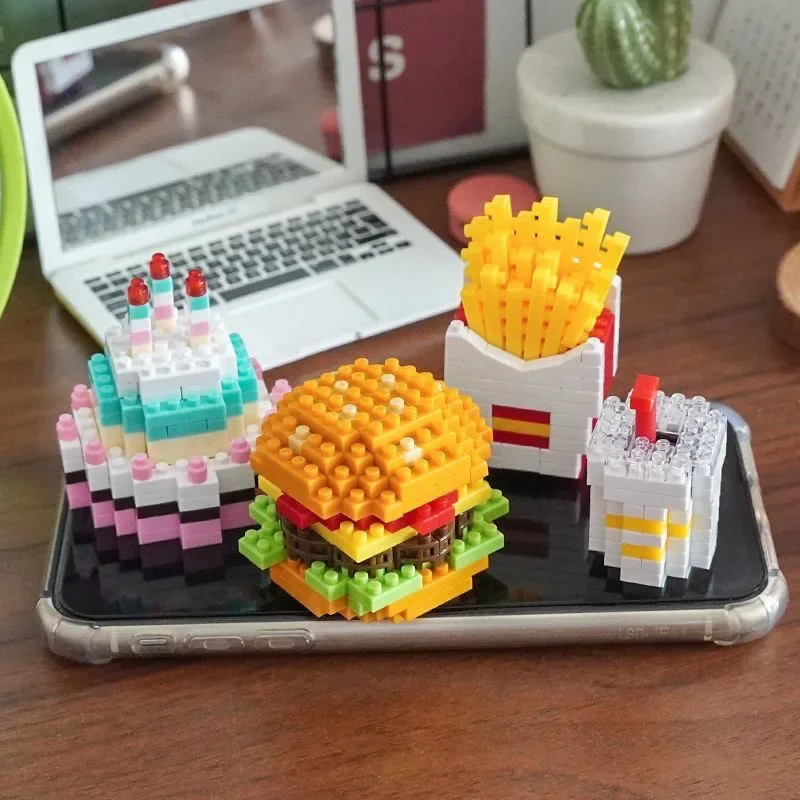 Mini Fast-Food-Bausteine DIY Food Burger Pommes Pizza Hot Dog Wein 3d Modell Montage Ziegel Kinder Lernspiel zeug Geschenk