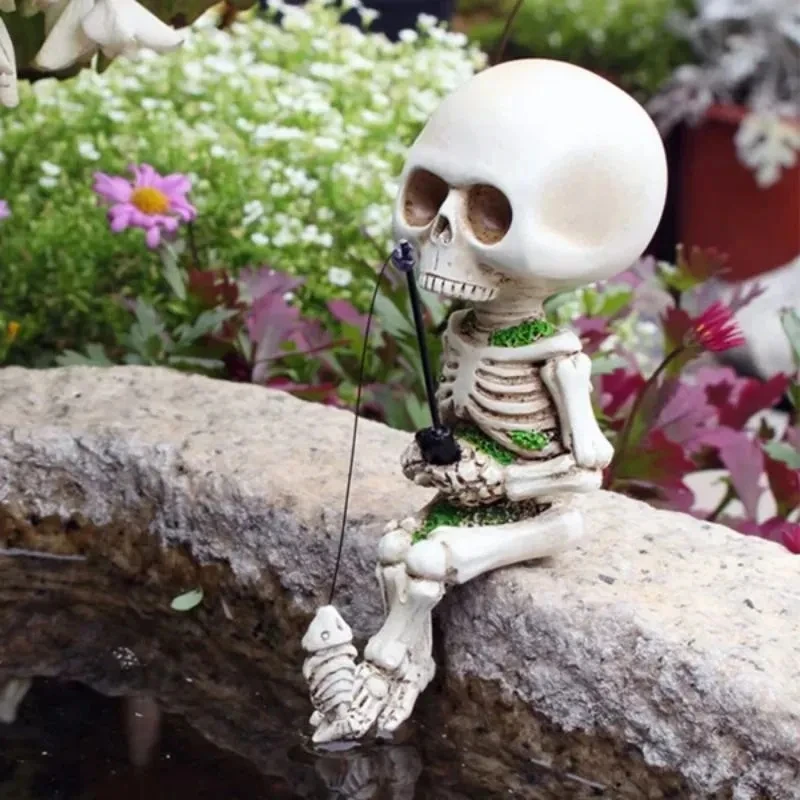 

Fishing Skeleton Garden Accessory Multifunction Desktop Decorative Garden Yard Party Decor Halloween Skeleton Fishing Figurine