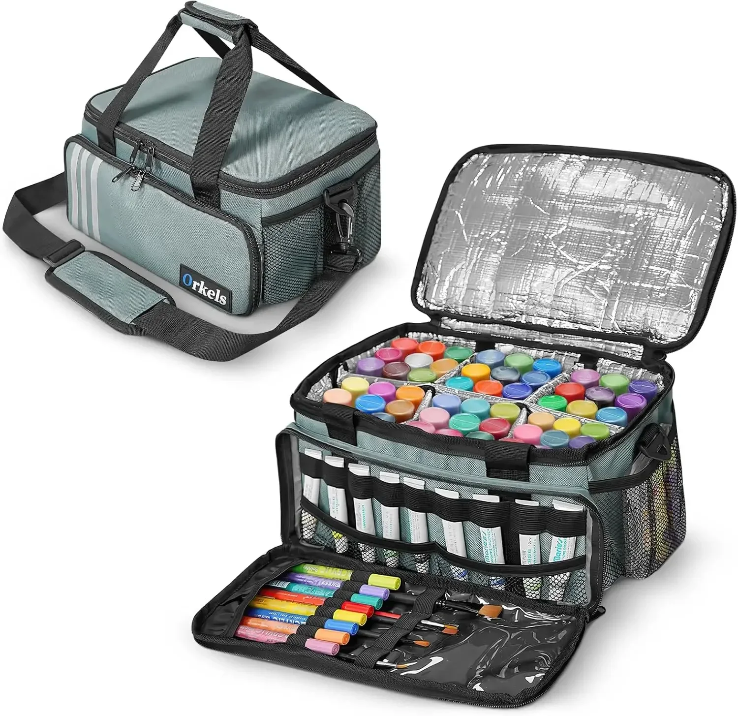 

Craft Paint and Marker Organizer, Acrylic Paint Storage Bag with Brush and Bottle Holders, Large Marker Carrying Case for Artist