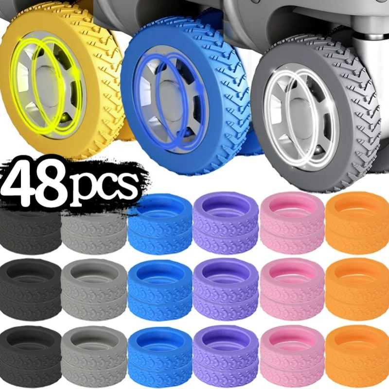 1/48Pcs Thicken Texture Silicone Wheels Protector for Luggage Reduce Noise Travel Luggage Wheels Cover Luggage Accessories