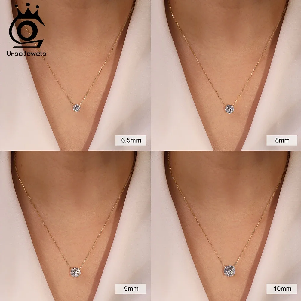 

ORSA JEWELS 1ct 2ct 3ct 4ct D Color Moissanite Diamand 925 Sterling Silver Round Pendant Necklace for Women Jewelry SMON05