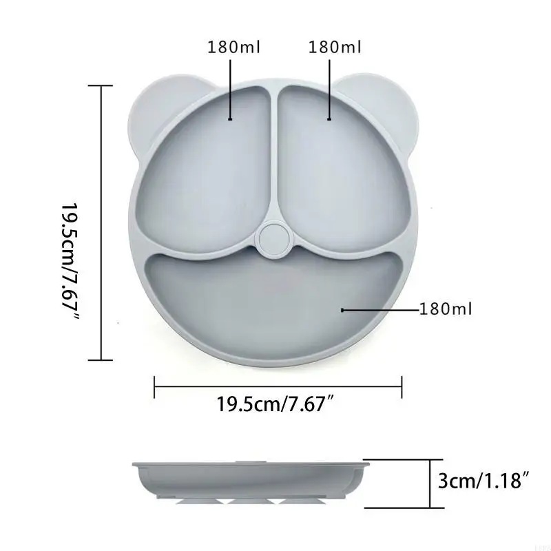 لوحة شفط للأطفال من السيليكون على شكل دب مبتسم لأدوات المائدة مقصورة التدريب على تناول الطعام خالية من مادة BPA في الميكروويف #6