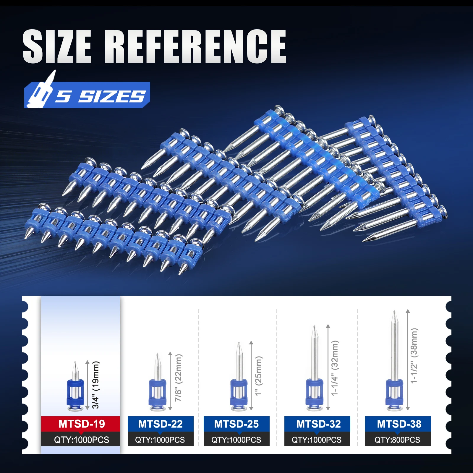 800pcs/1000pcs Gas Nail 19-38mm Collated Drive Gas Concrete Pin Nail Galvanized For Woodworking, Picture Frames,Cabinets
