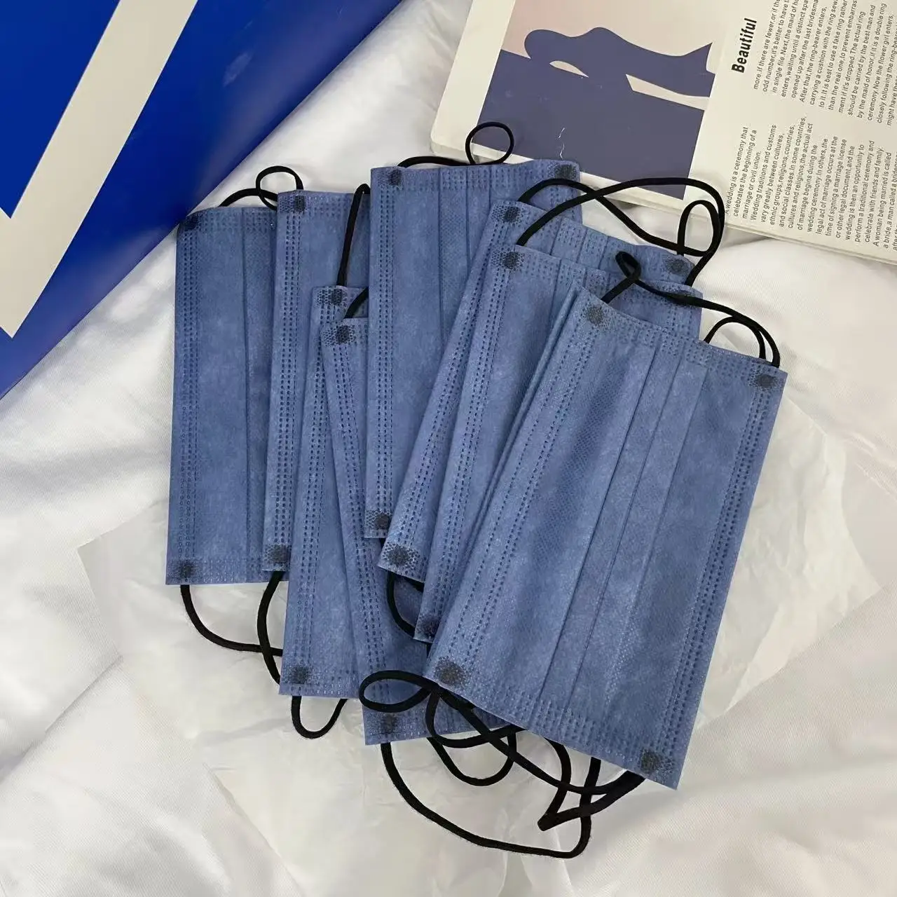 Maschere per il viso usa e getta a 4 strati blu denim spesso da 200 pezzi - 200/100/50/10 pezzi con anello elastico e clip per il naso regolabile, adatte per feste, viaggi, attività all'aperto, abbigliamento casual, ap