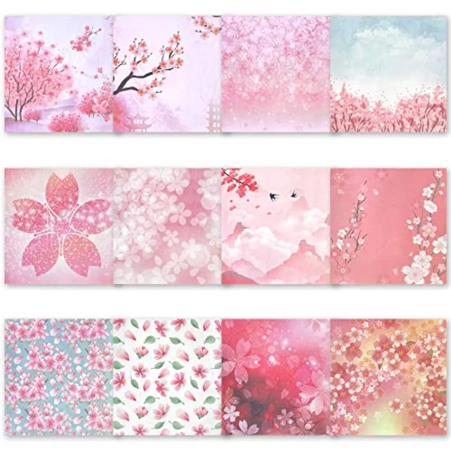 Origami 6x6 Paper Kit 50 Sheets 12 Vivid Colors Double Sided Printed Traditional Patterns Square for Arts Crafts Projects, Japa