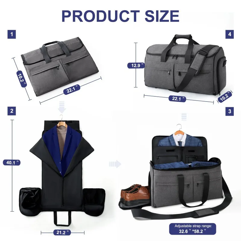 New Clothing Convertible Garment Bag for Men - 2 in 1 Hanging Suitcase Suit Business Travel Bag Carry on Garment Duffel Bag