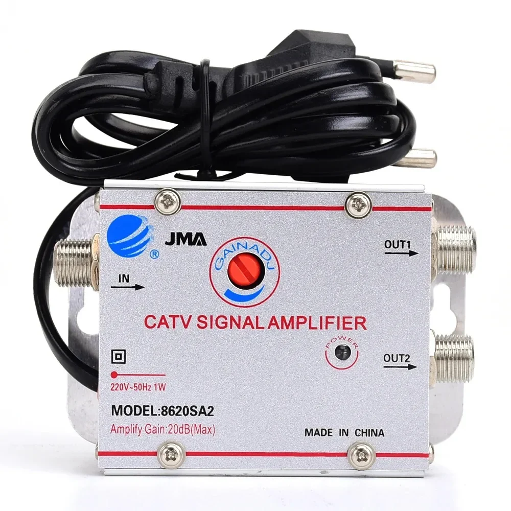 Gain 30DB Cable TV Splitter Amplifier 1 in 2 Out 20dB CATV Antenna Signal Booster for TV Equipments 45Mhz to 860MHz EU Plug 220V