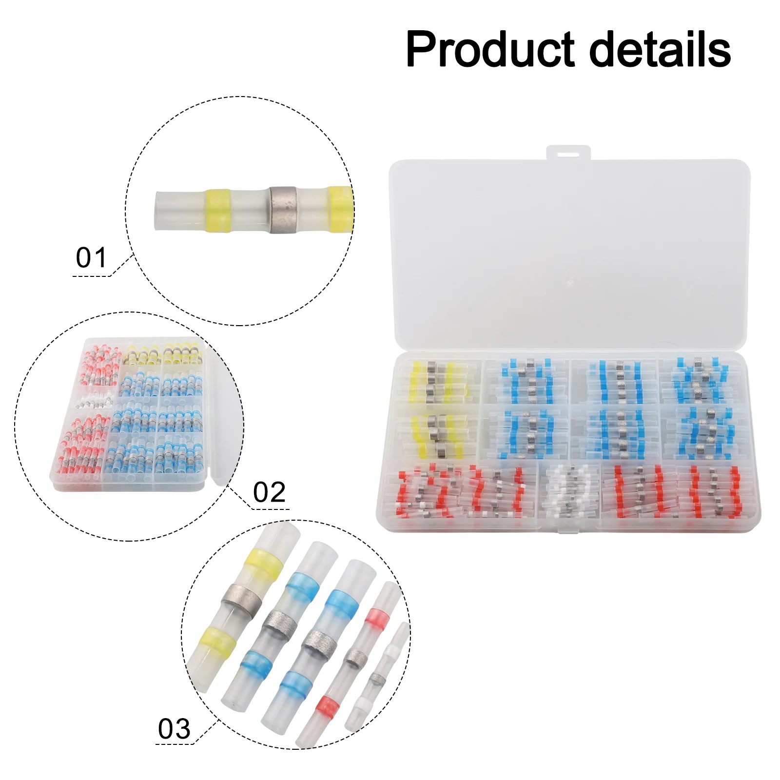 120pcs White 26-24*30pcs red 22-18*40pcs blue 16-14*40pcs yellow 12-10*10pcs Heat Shrink Connectors Marine Connectors For Boats