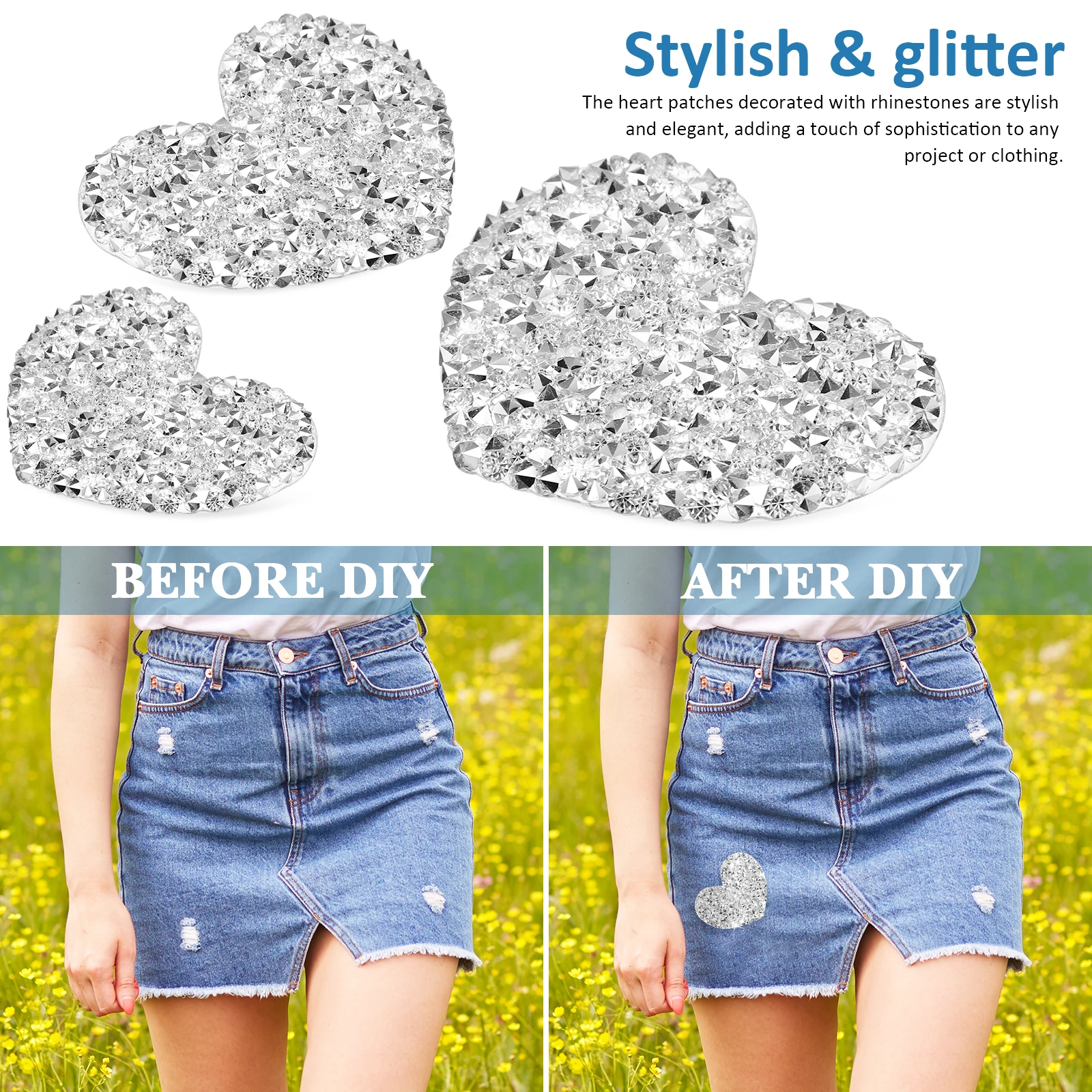 

30Pcs Heart Shape Rhinestone Patches Adhesive Backed Decorative Iron on Applique for Clothes Bags Hats Jeans Coats Vest Pant